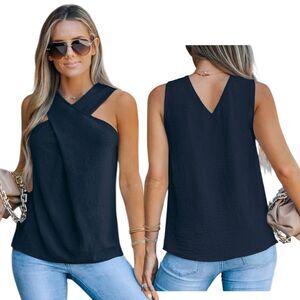 CUPSHE Navy Blue Sleeveless Crossover Top Size Medium NEW